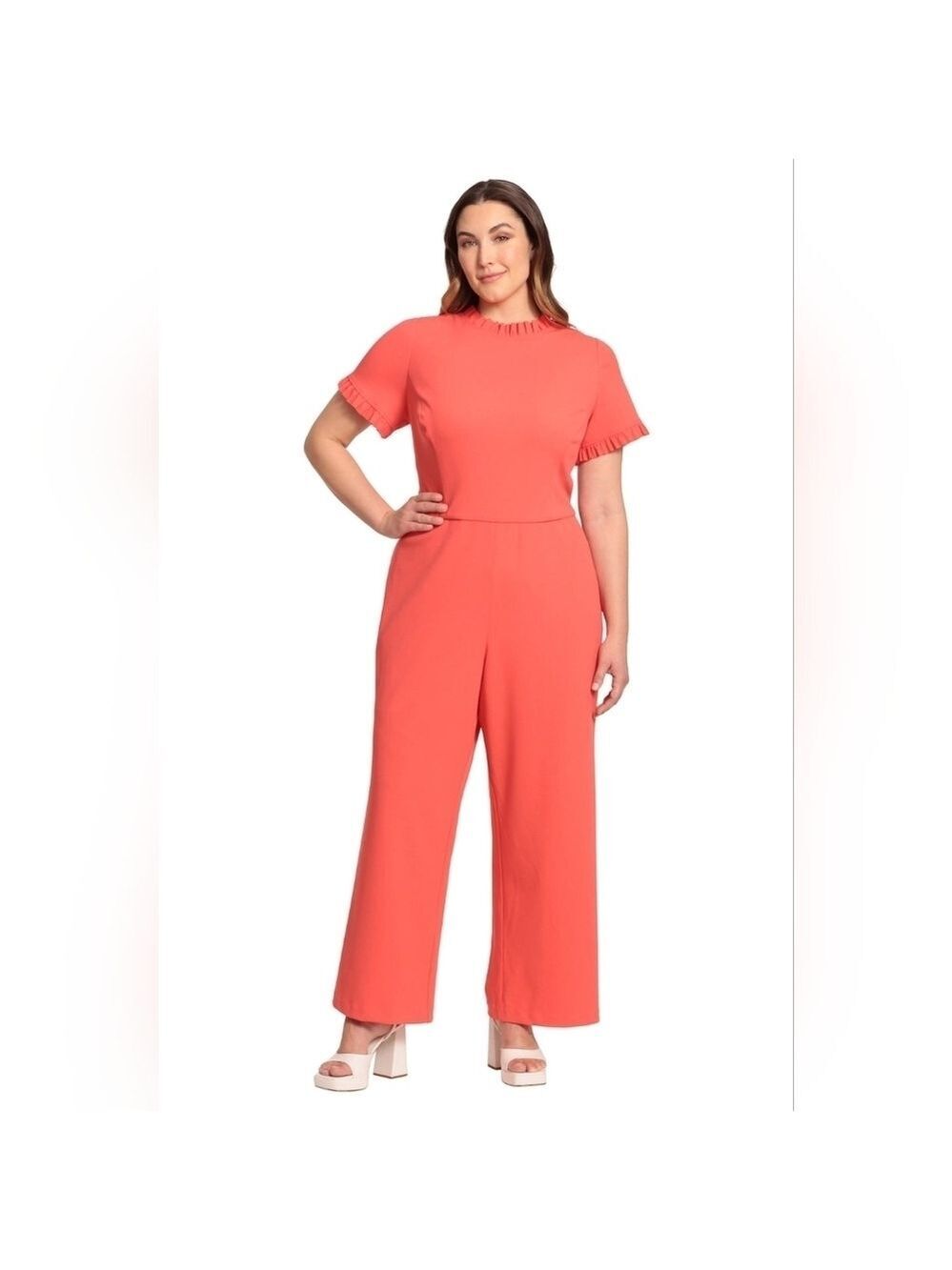 NWOT Maggy London Woman Cayenne Coral Ruffle Jumpsuit Plus Size 22W Wide Leg